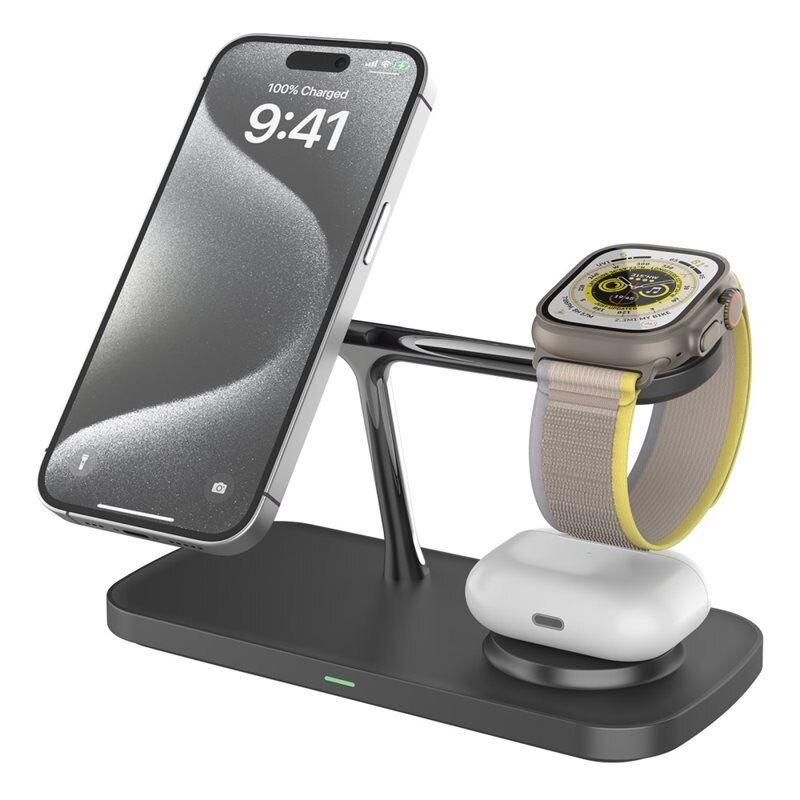 Image of Samsung Galaxy S25 Ultra 3-i-1 Qi2 Magnetisk Trådlös Laddningsstation svart