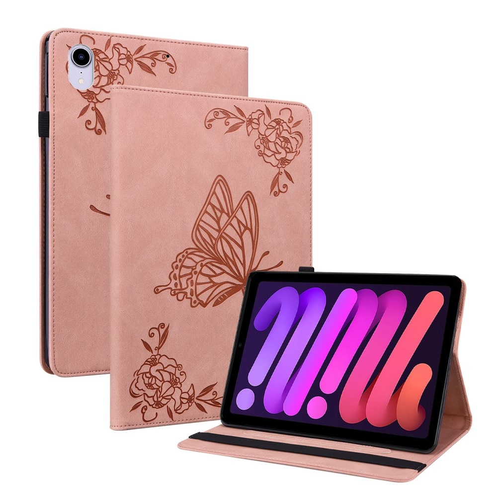 Läderfodral Fjärilar Apple iPad Mini 7th Gen (2024) Rosa