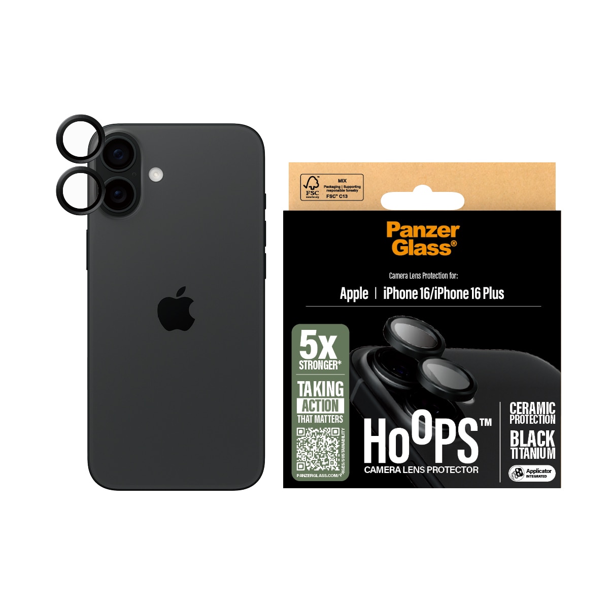 iPhone 16 Plus Hoops Ceramic Camera Lens Protector Black