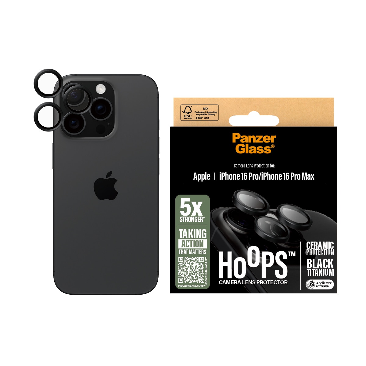 iPhone 16 Pro Max Hoops Ceramic Camera Lens Protector Black