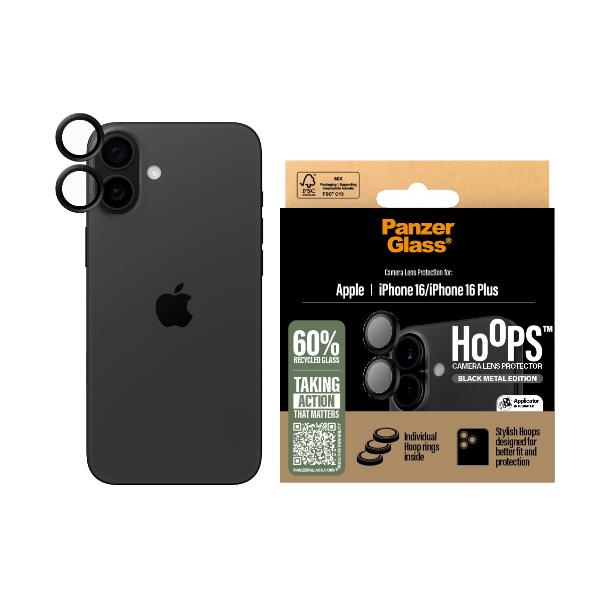 iPhone 16 Hoops Camera Lens Protector Black