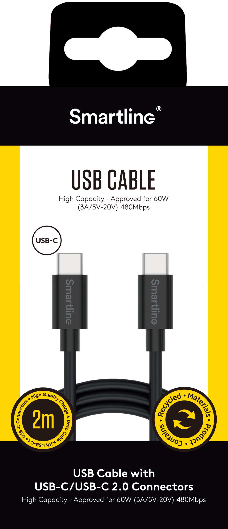 USB-kabel USB-C - USB-C 2m svart