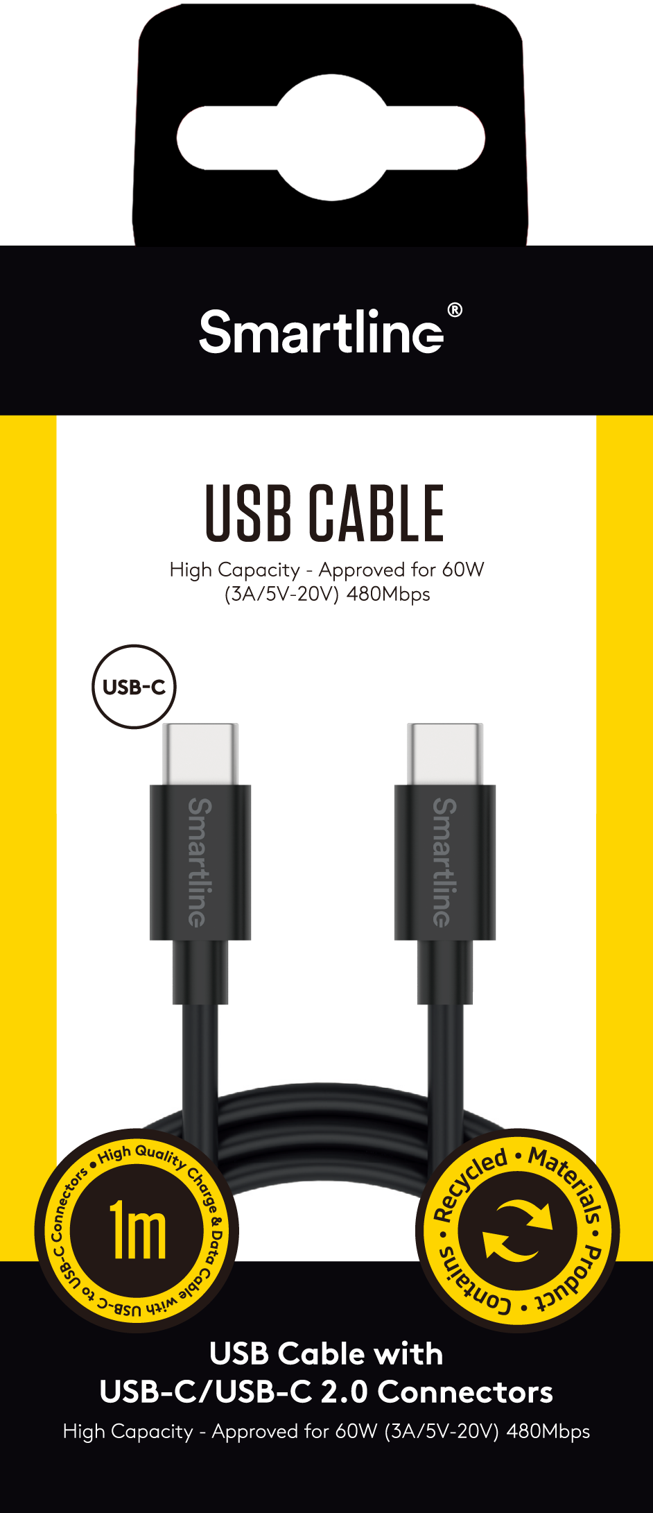 USB-kabel USB-C - USB-C 1m svart