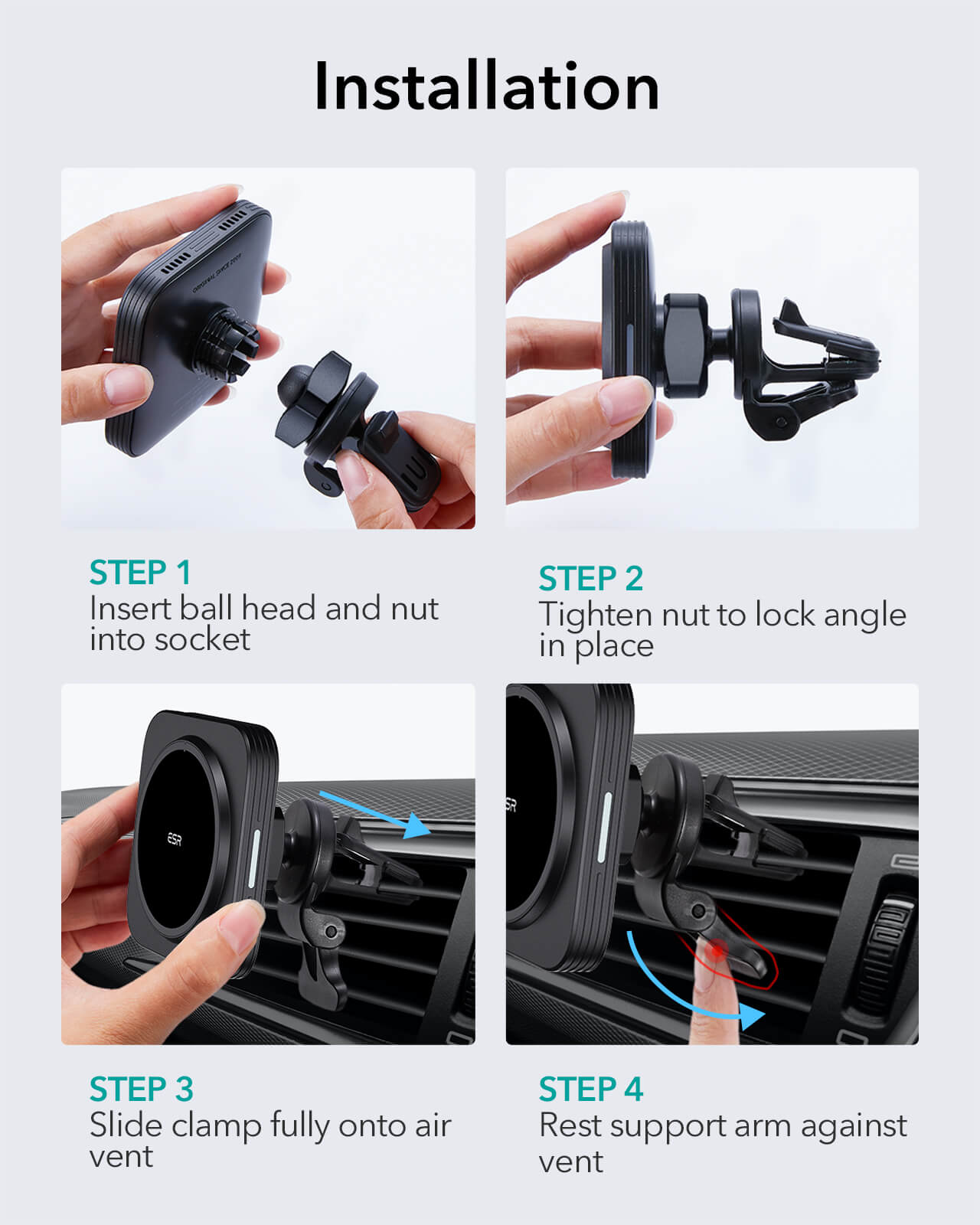 HaloLock Magnetisk Trådlös Billaddare svart