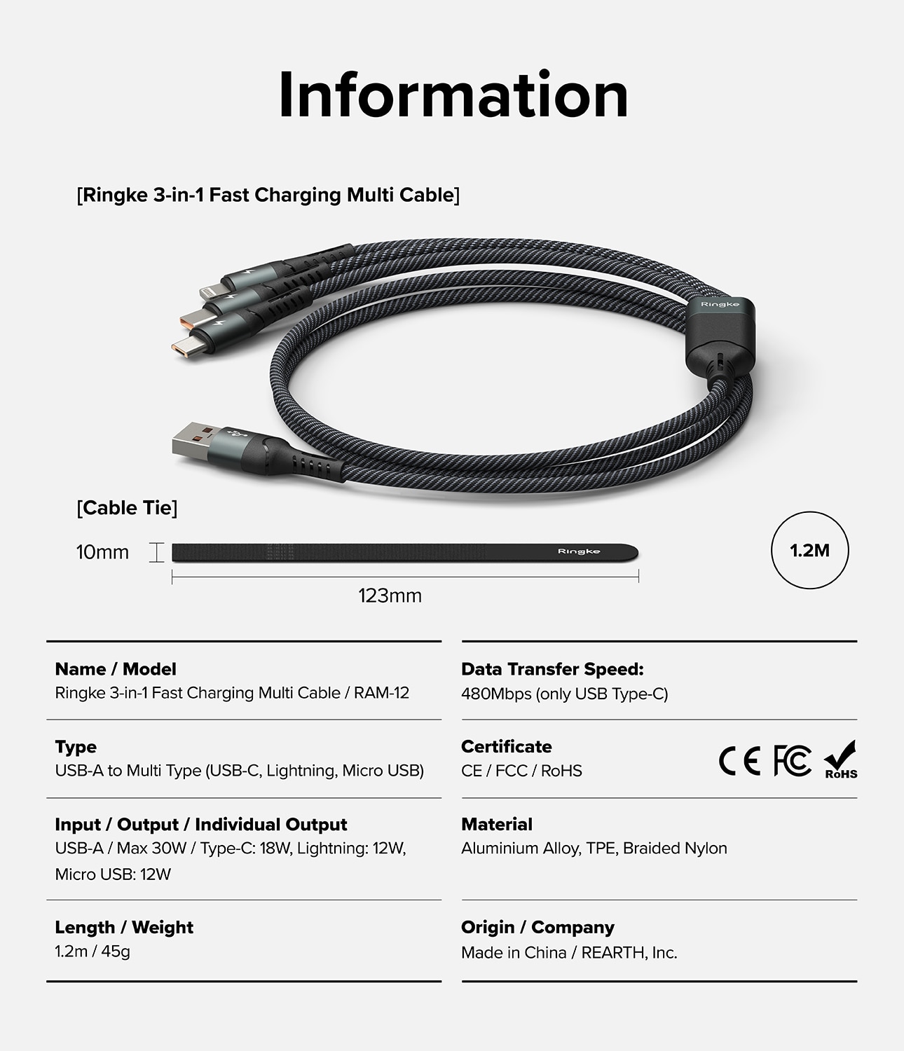 3-in-1 Fast Charging Multi Kabel svart