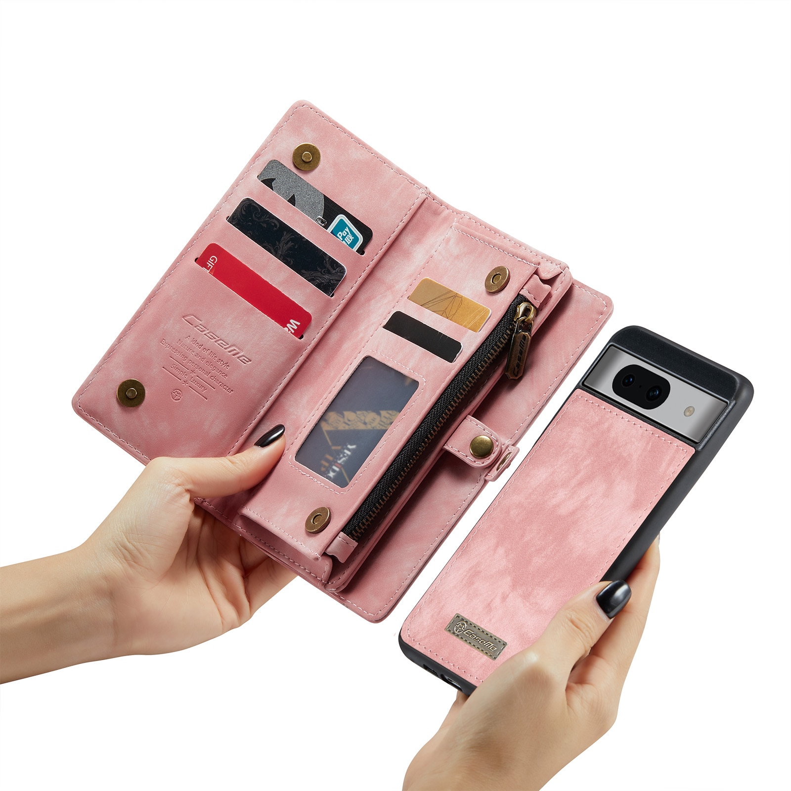 Multi-slot Plånboksfodral Google Pixel 8a rosa