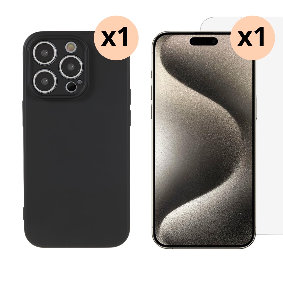 iPhone 15 Pro Kit med TPU-skal och Skärmskydd