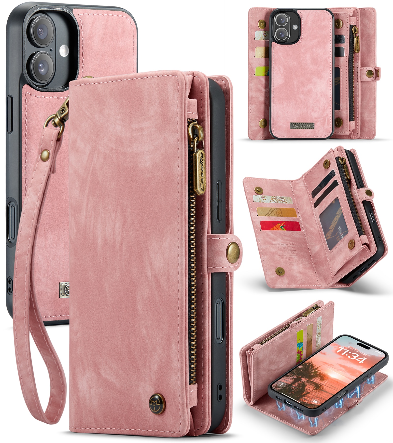 Multi-slot Plånboksfodral iPhone 16 rosa