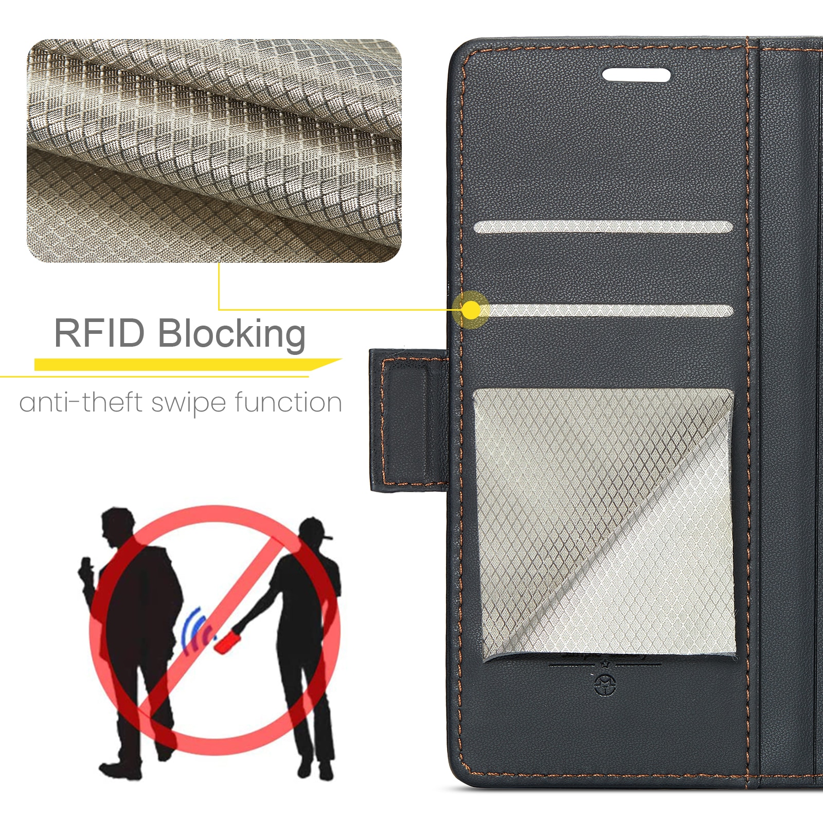 Slim Plånboksfodral RFID-skydd Google Pixel 9 Pro Svart