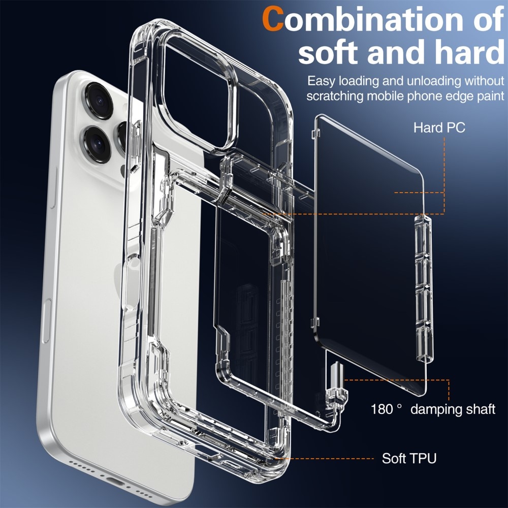 Hybridskal Kortfack Kickstand iPhone 16 Pro transparent