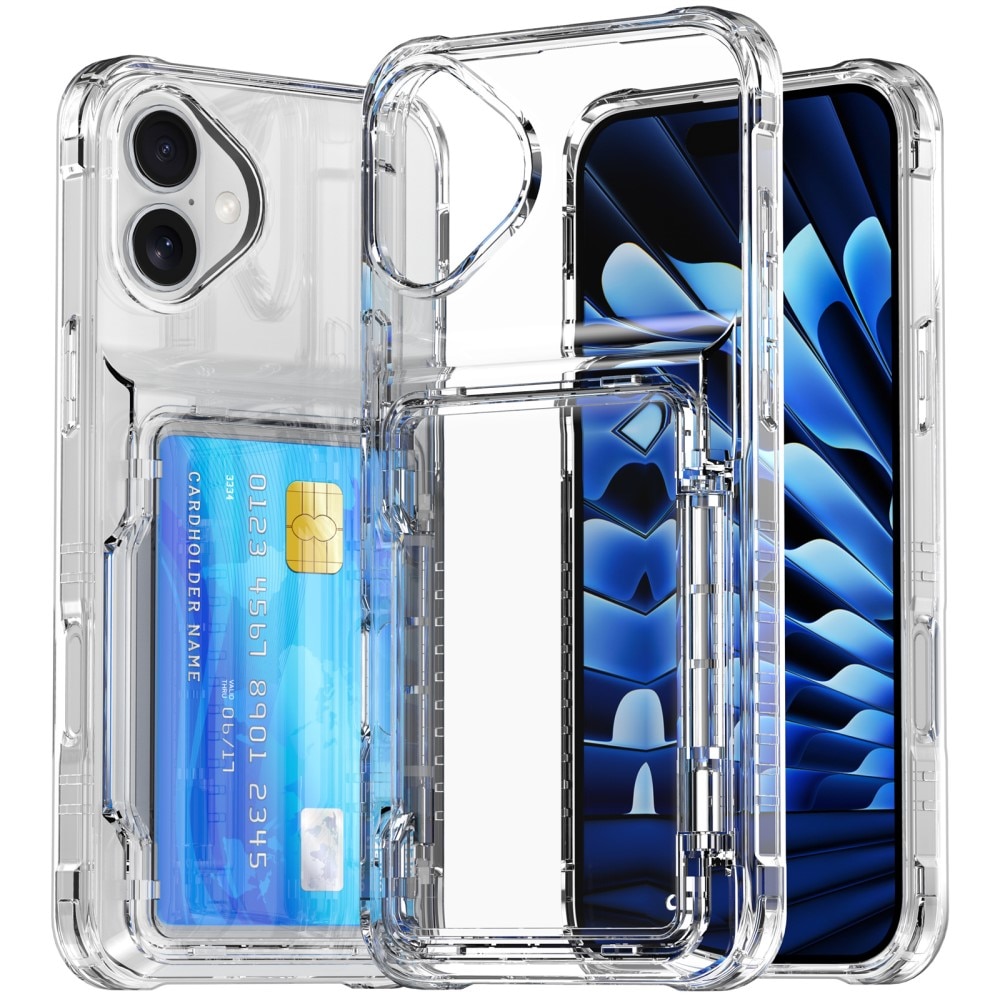 Hybridskal Kortfack Kickstand iPhone 16 Plus transparent