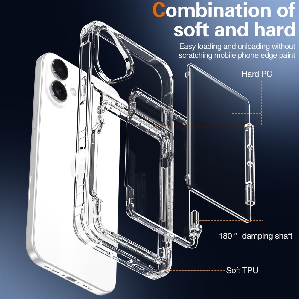 Hybridskal Kortfack Kickstand iPhone 16 Plus transparent