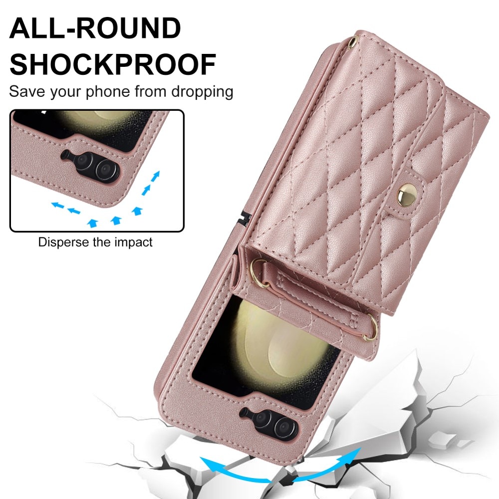 Plånboksväska RFID-skydd Samsung Galaxy Z Flip 6 Quilted roséguld