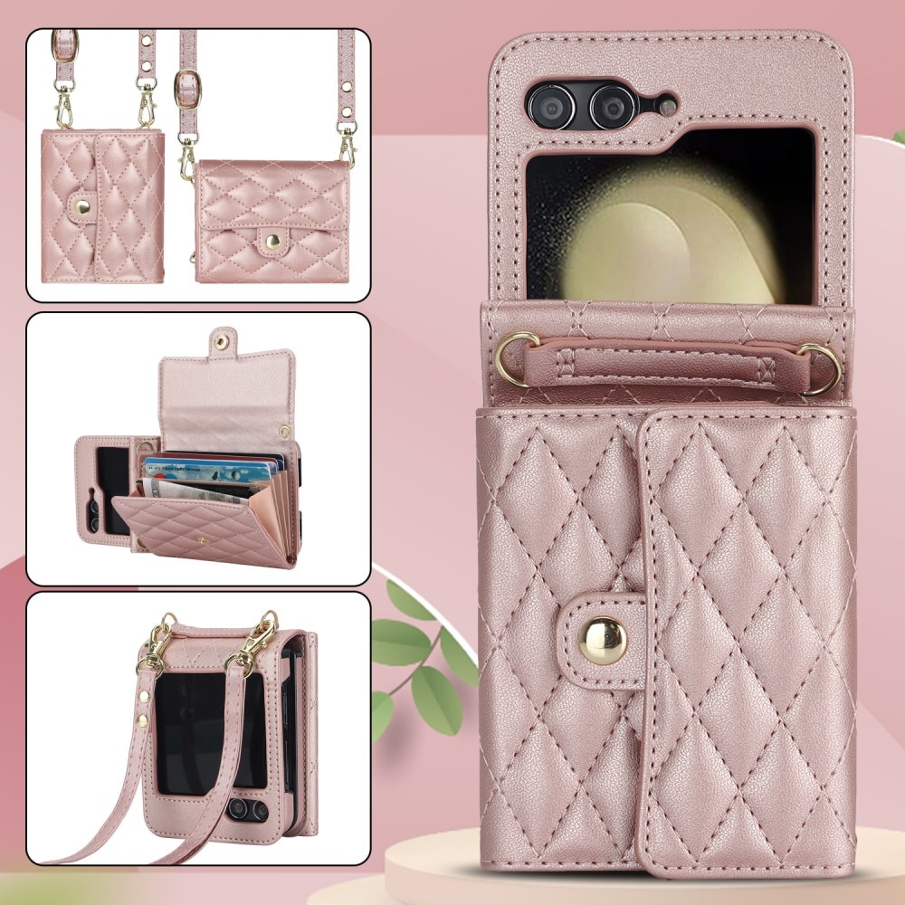 Plånboksväska RFID-skydd Samsung Galaxy Z Flip 6 Quilted roséguld