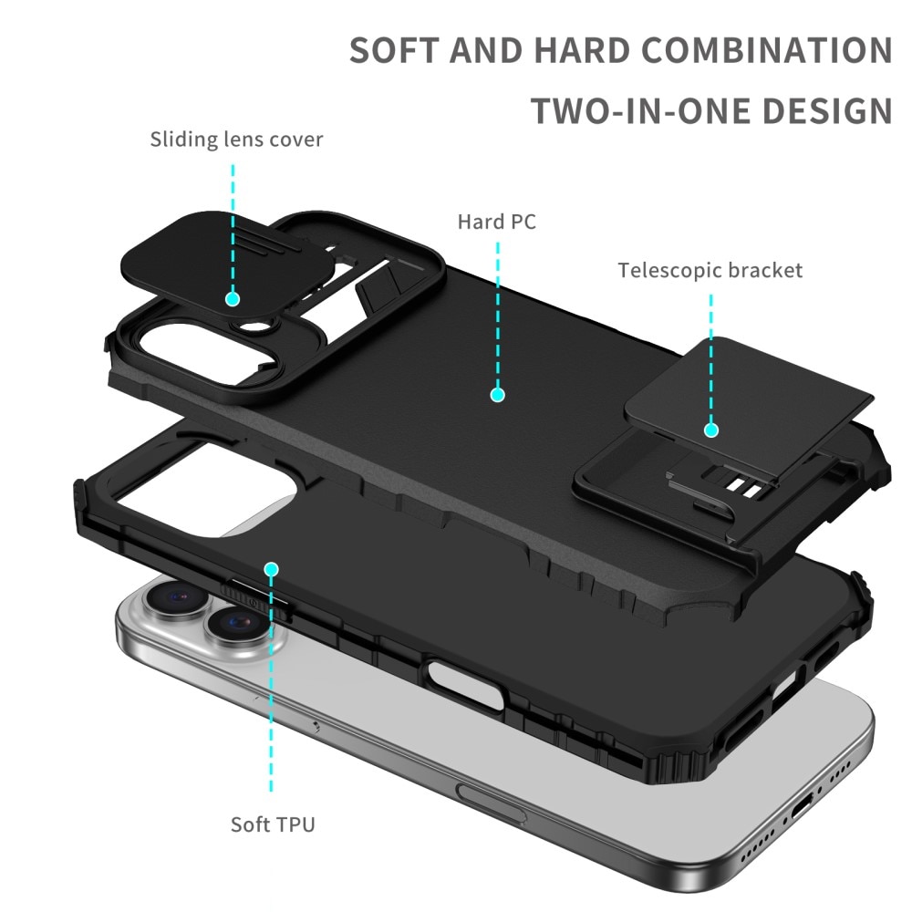 iPhone 16 Kickstand Skal Kameraskydd Svart