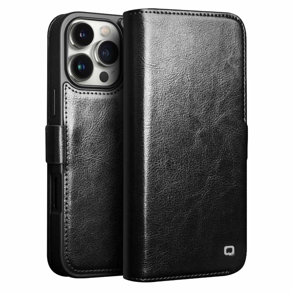 iPhone 16 Pro Leather Wallet Case Black