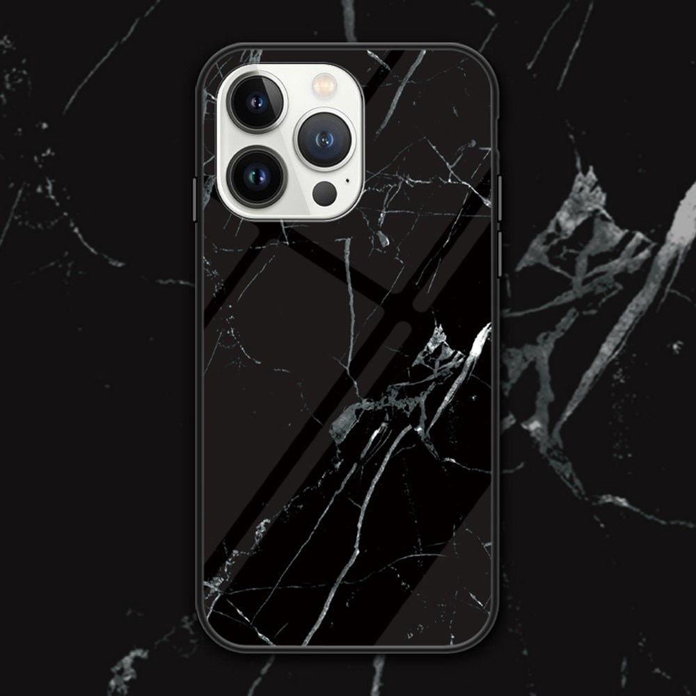 Skal Härdat Glas iPhone 16 Pro svart marmor