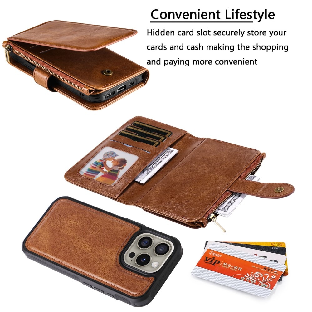 Magnet Leather Multi-Wallet iPhone 16 Pro brun