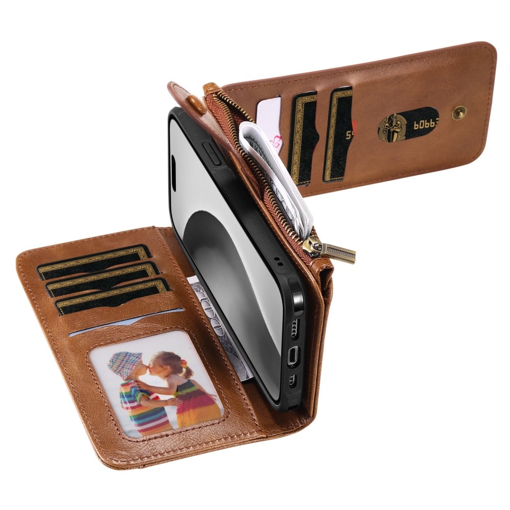 Magnet Leather Multi-Wallet iPhone 16 Pro brun