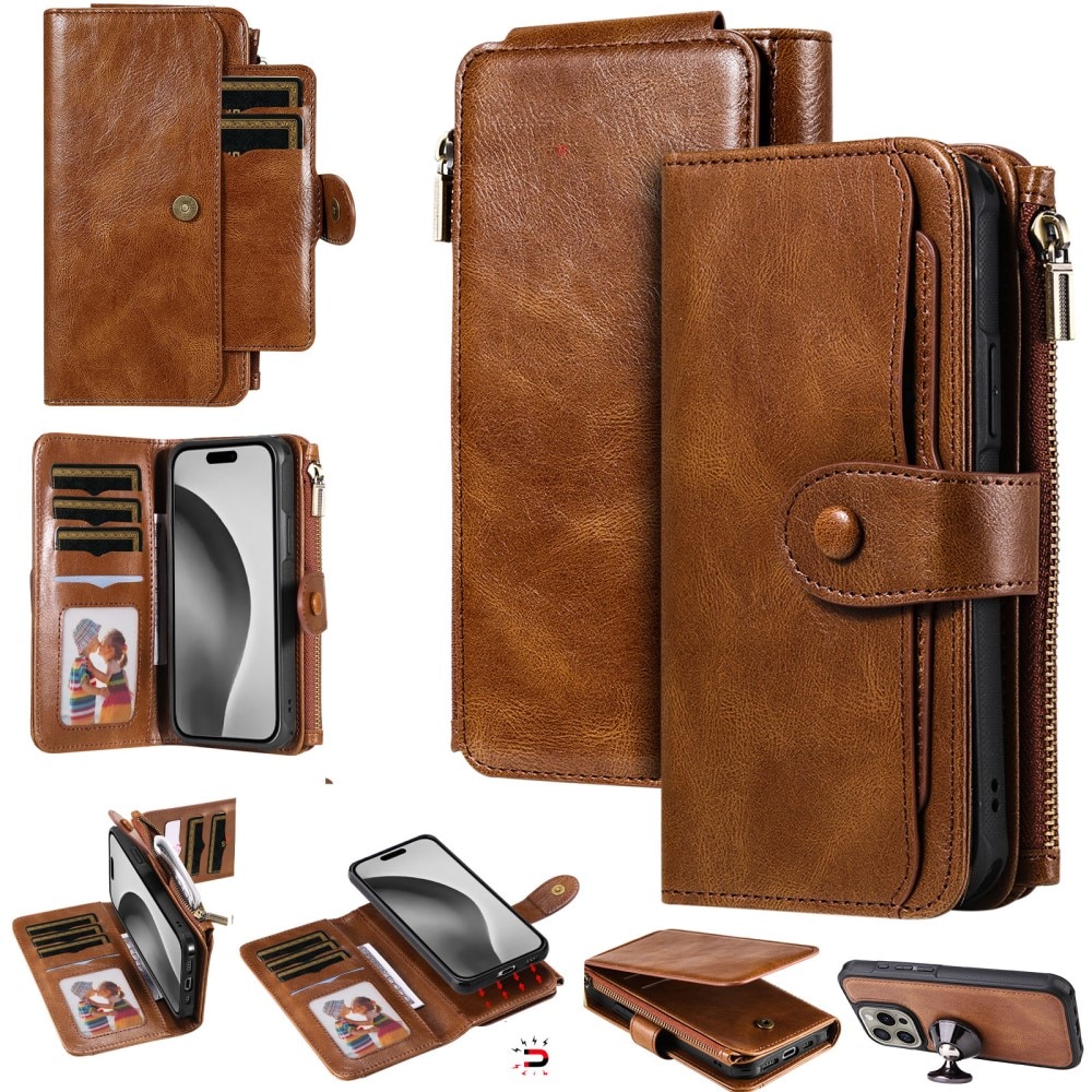 Magnet Leather Multi-Wallet iPhone 16 Pro brun