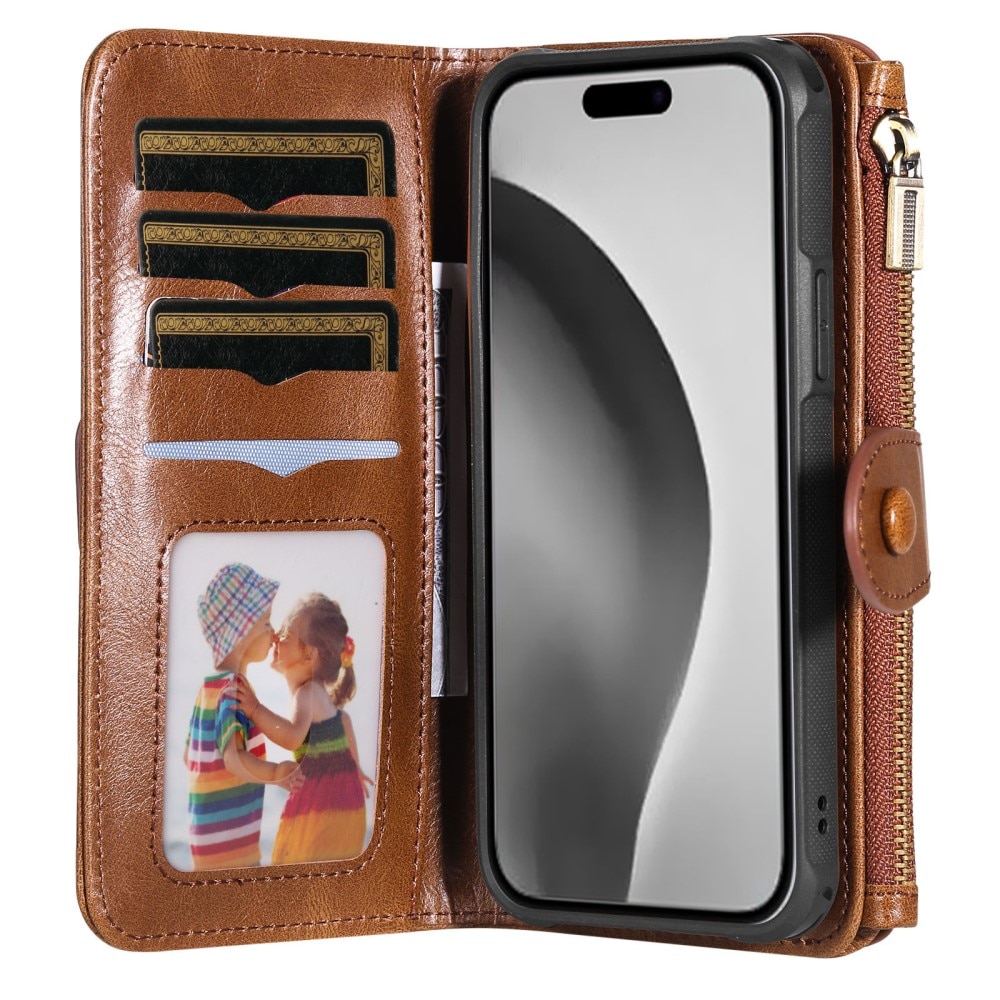 Magnet Leather Multi-Wallet iPhone 16 Pro brun