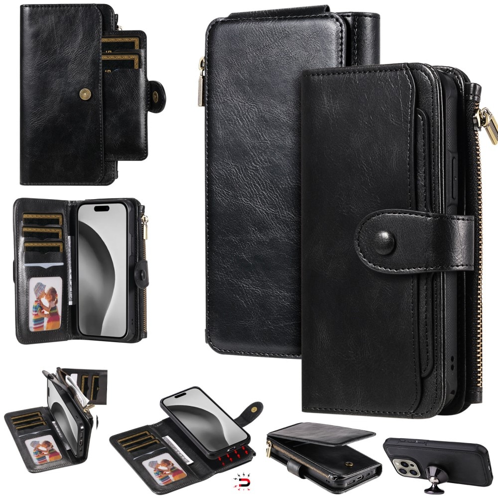 Magnet Leather Multi-Wallet iPhone 16 Pro svart