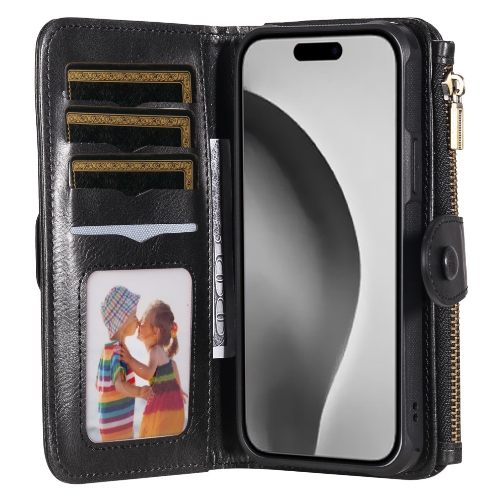 Magnet Leather Multi-Wallet iPhone 16 Pro svart