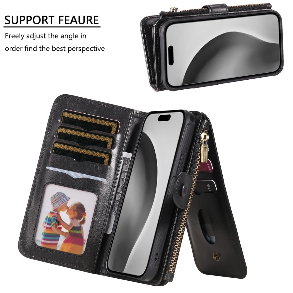 Magnet Leather Multi-Wallet iPhone 16 Pro svart