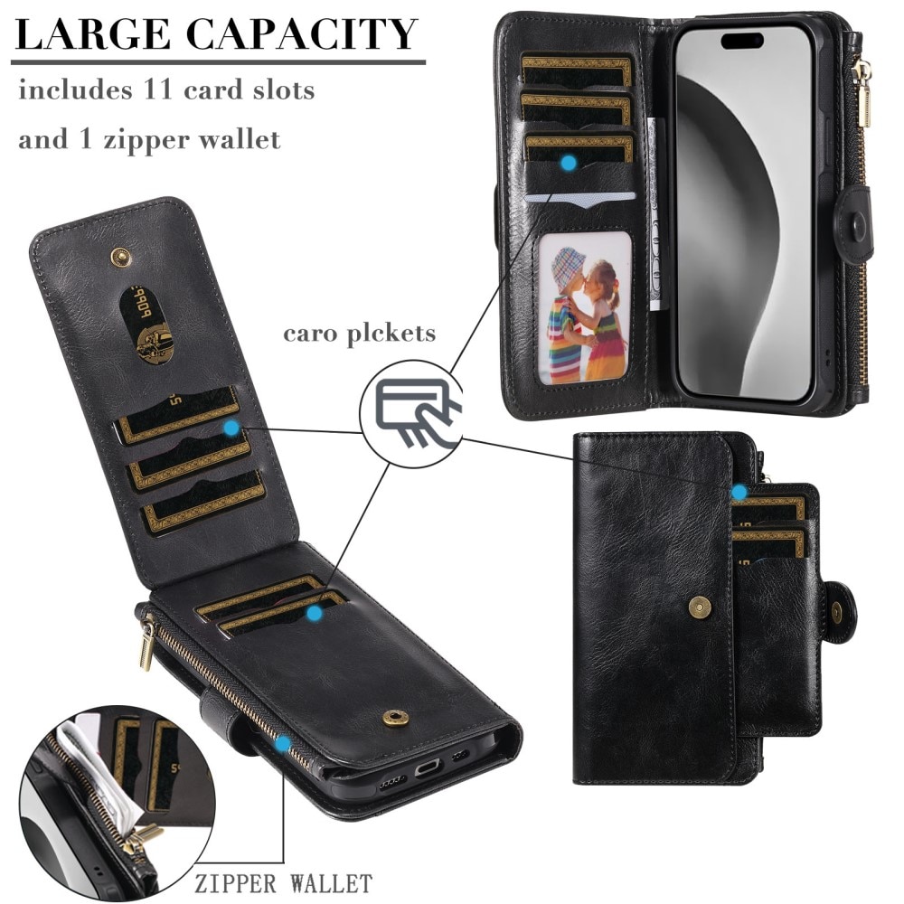 Magnet Leather Multi-Wallet iPhone 16 Pro svart