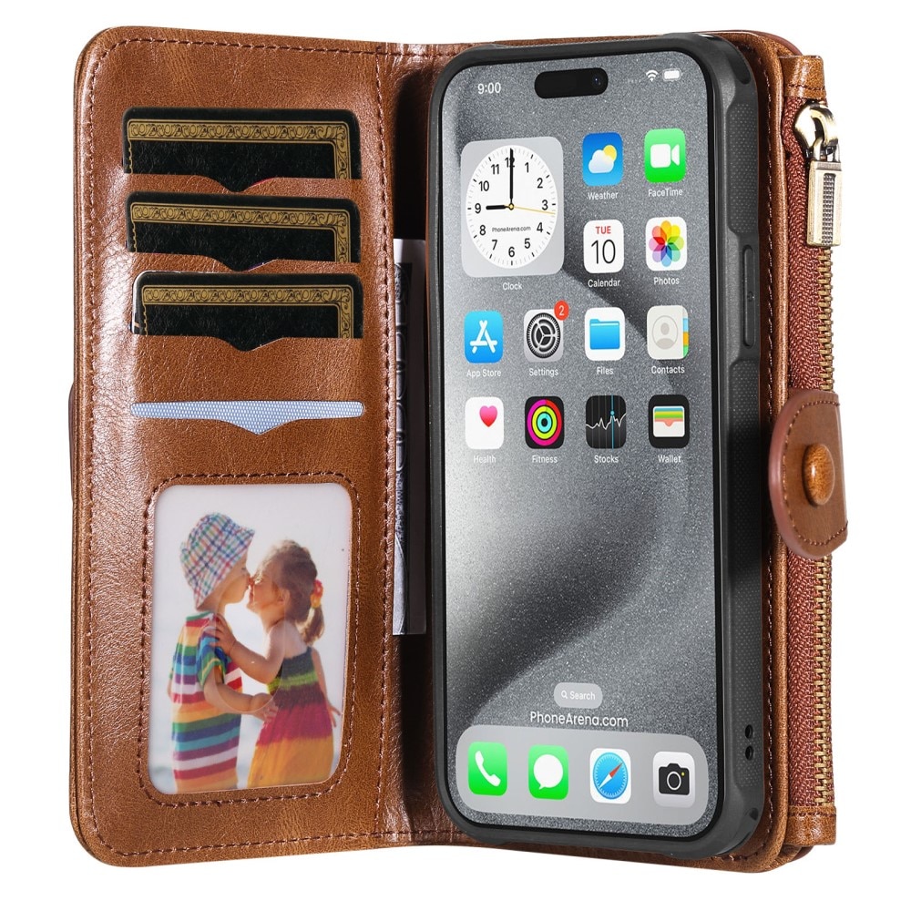 Magnet Leather Multi-Wallet iPhone 16 Pro Max brun