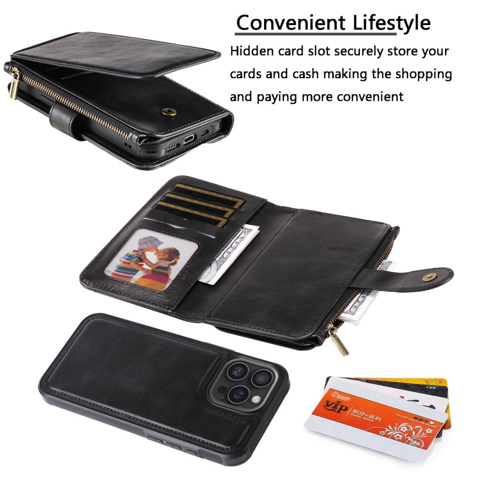 Magnet Leather Multi-Wallet iPhone 16 Pro Max svart