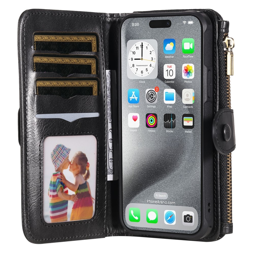 Magnet Leather Multi-Wallet iPhone 16 Pro Max svart