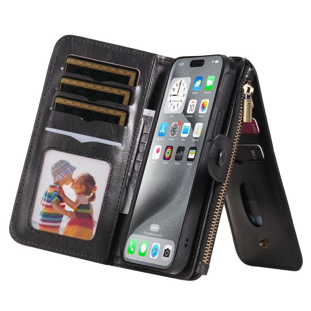 Magnet Leather Multi-Wallet iPhone 16 Pro Max svart