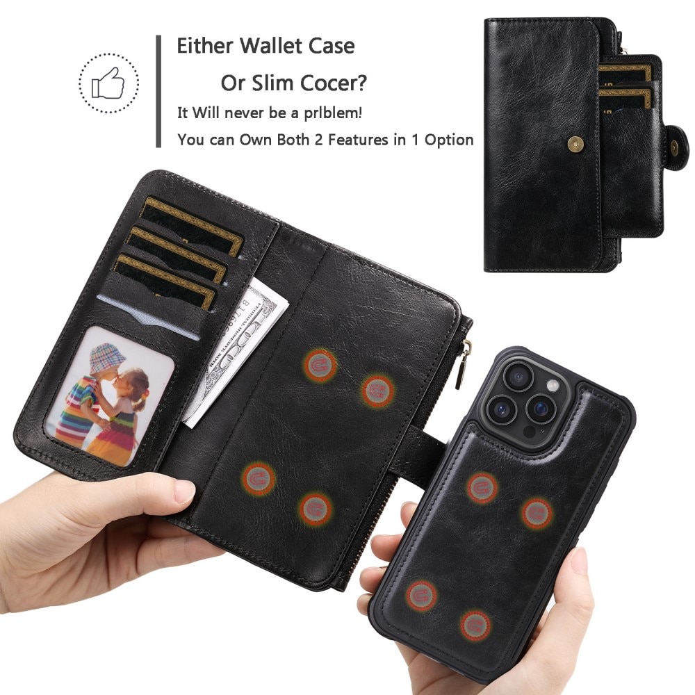 Magnet Leather Multi-Wallet iPhone 16 Pro Max svart