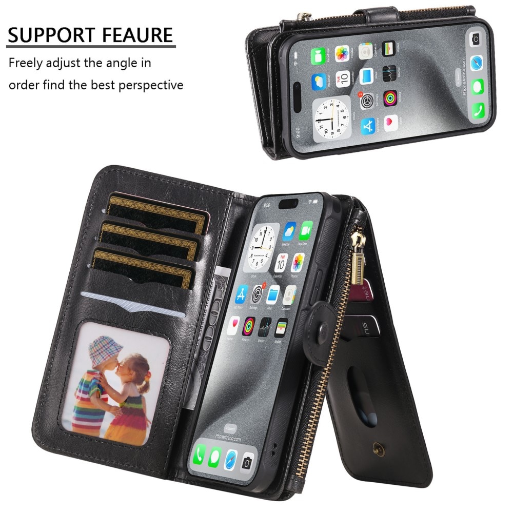 Magnet Leather Multi-Wallet iPhone 16 Pro Max svart