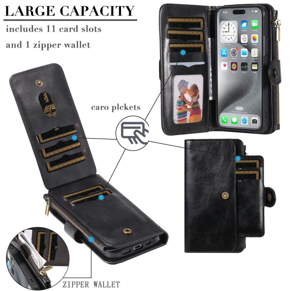 Magnet Leather Multi-Wallet iPhone 16 Pro Max svart