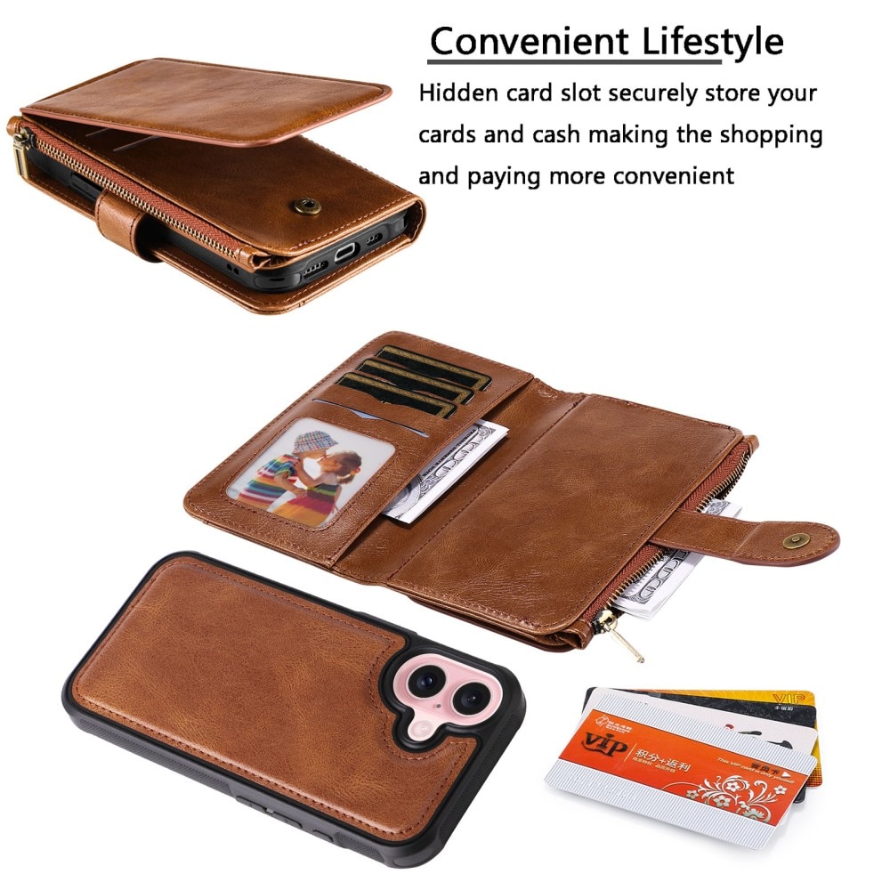 Magnet Leather Multi-Wallet iPhone 16 brun