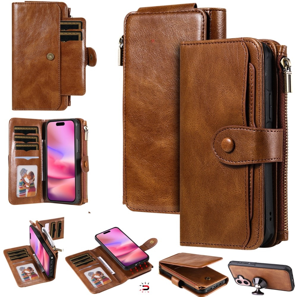 Magnet Leather Multi-Wallet iPhone 16 brun