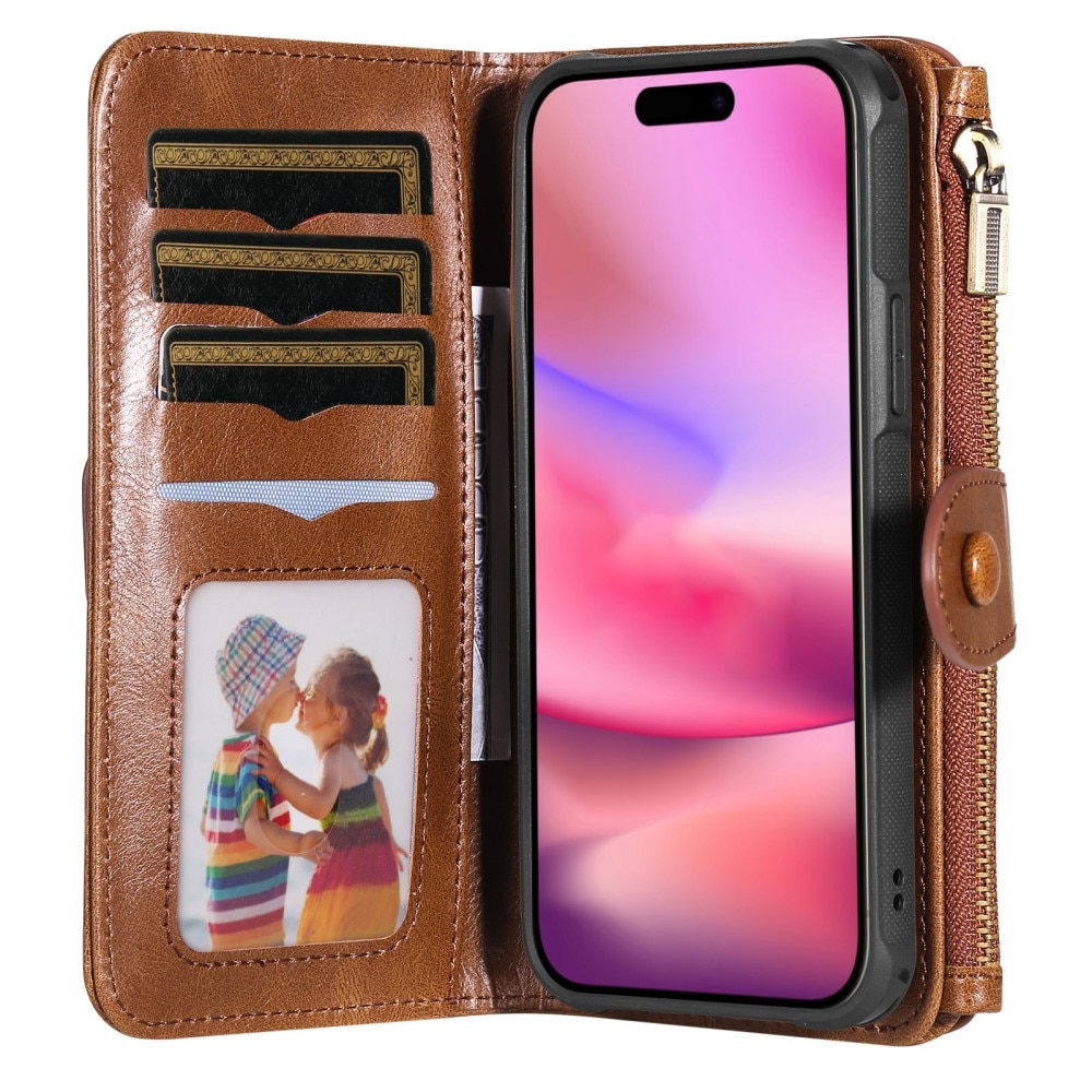 Magnet Leather Multi-Wallet iPhone 16 brun