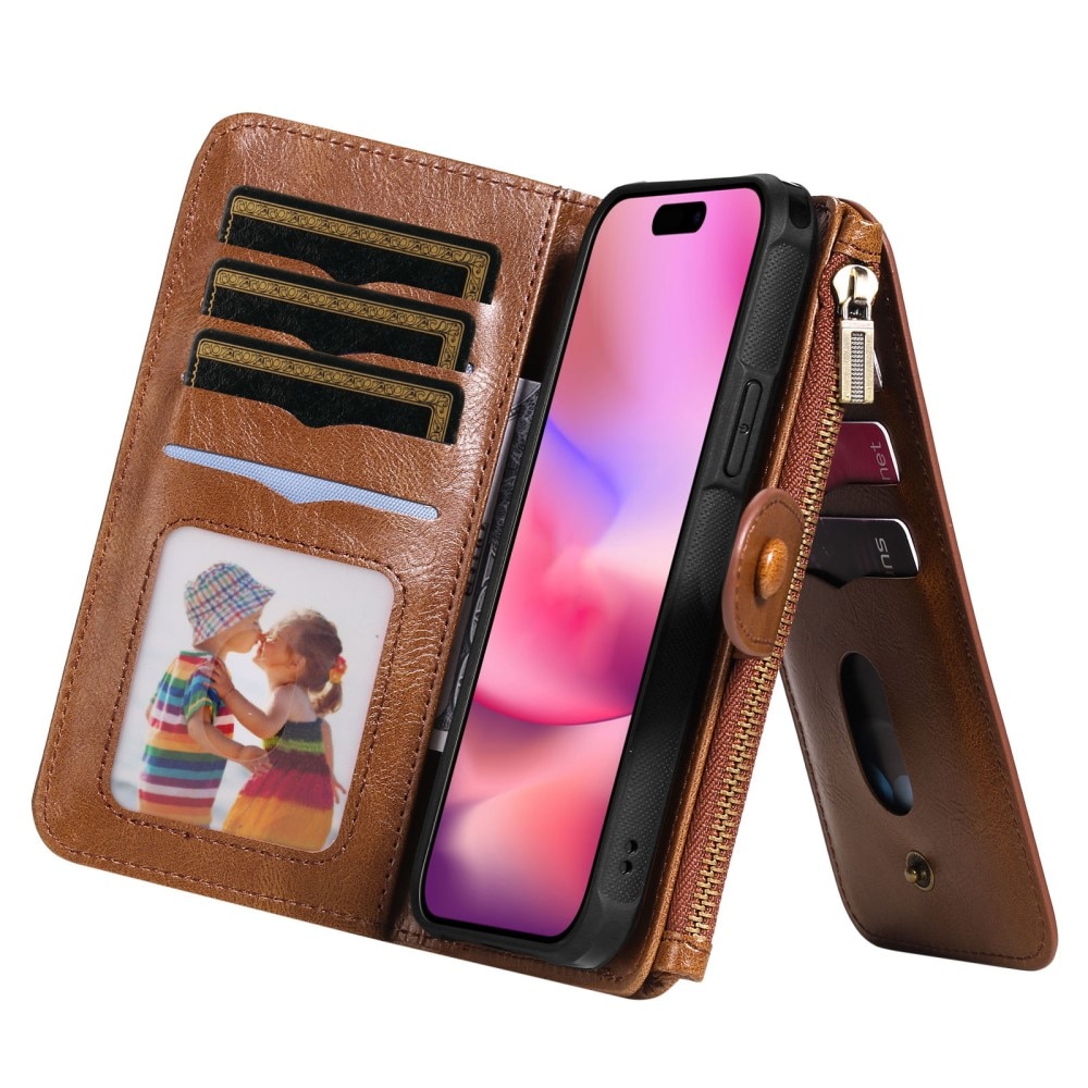 Magnet Leather Multi-Wallet iPhone 16 brun