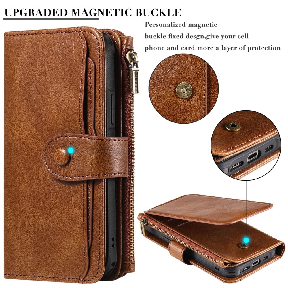 Magnet Leather Multi-Wallet iPhone 16 brun