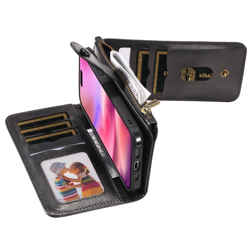 Magnet Leather Multi-Wallet iPhone 16 svart