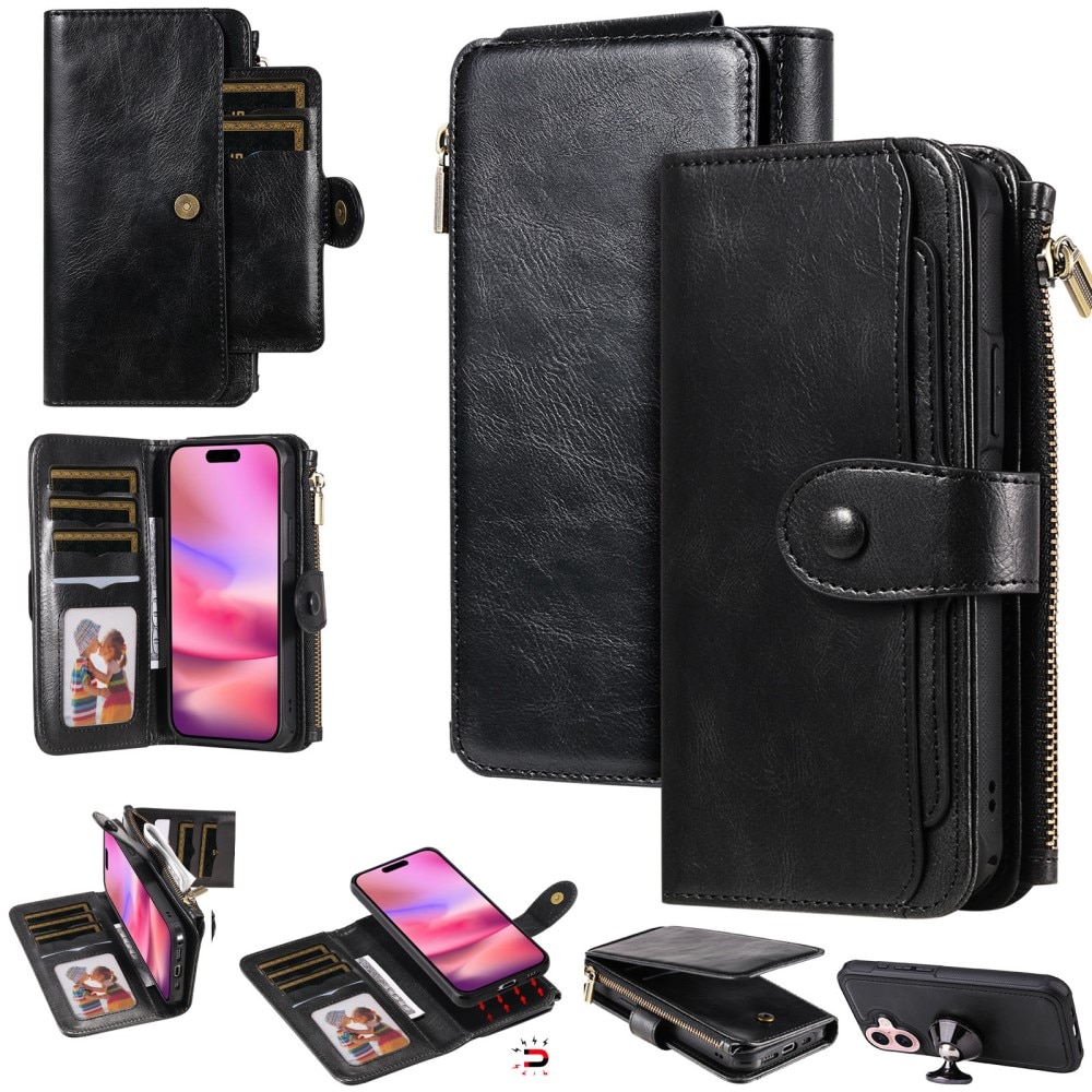 Magnet Leather Multi-Wallet iPhone 16 svart