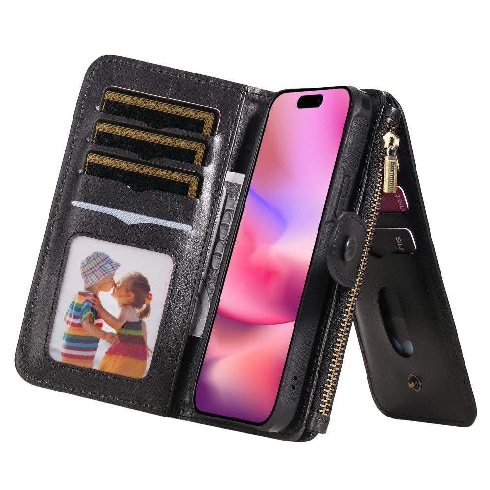 Magnet Leather Multi-Wallet iPhone 16 svart