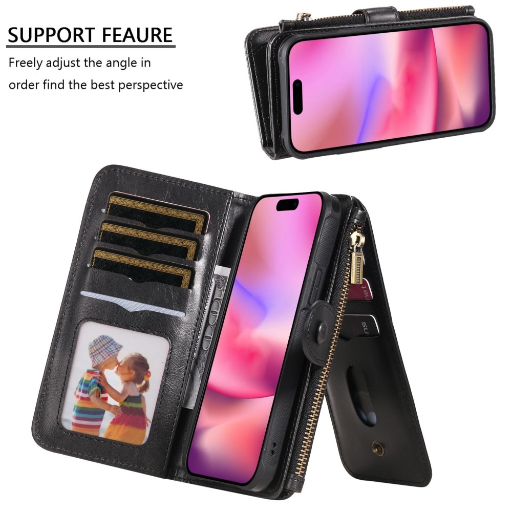 Magnet Leather Multi-Wallet iPhone 16 svart