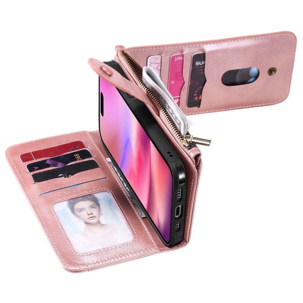 Magnet Leather Multi-Wallet iPhone 16 rosa