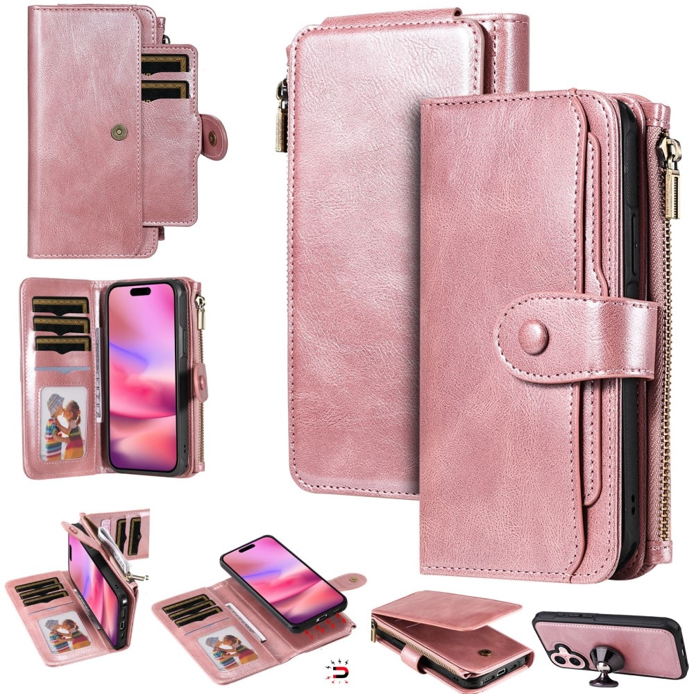 Magnet Leather Multi-Wallet iPhone 16 rosa