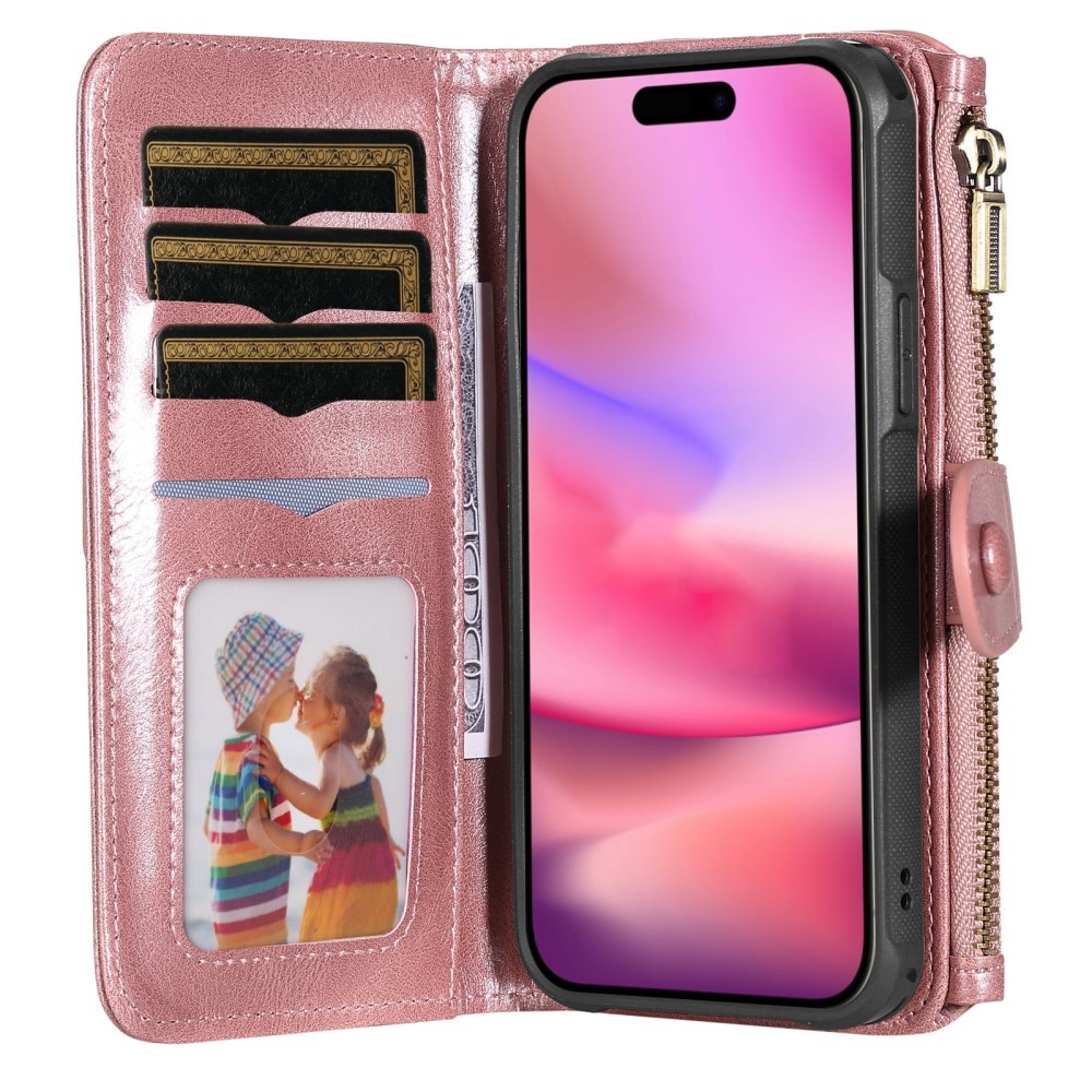 Magnet Leather Multi-Wallet iPhone 16 rosa