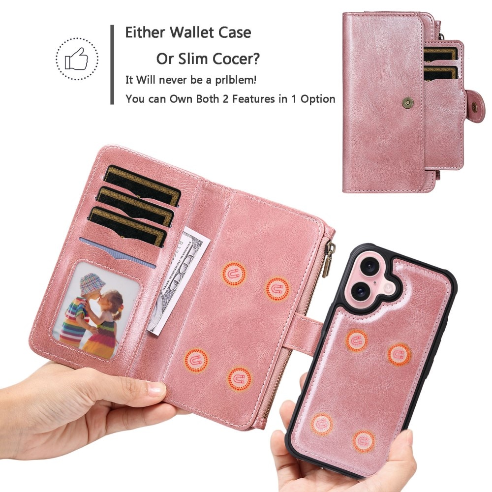 Magnet Leather Multi-Wallet iPhone 16 rosa