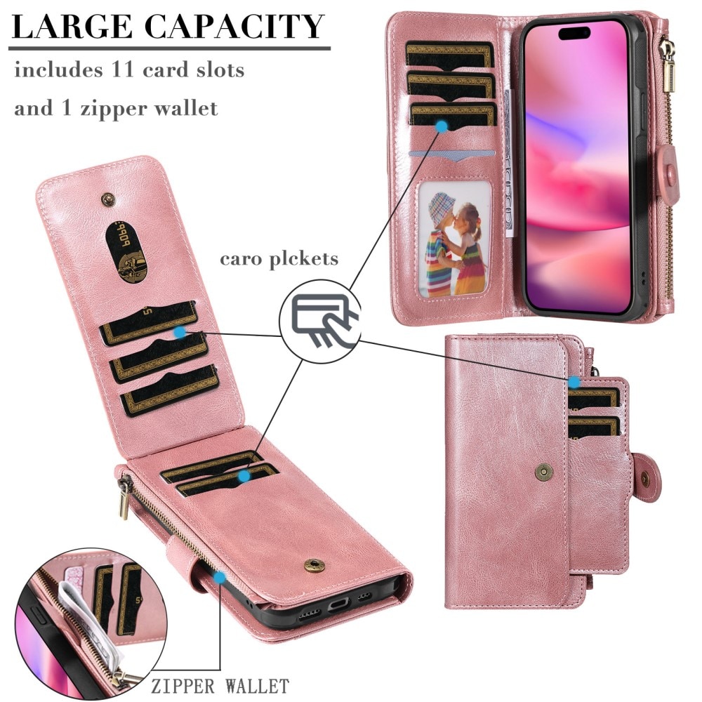 Magnet Leather Multi-Wallet iPhone 16 rosa